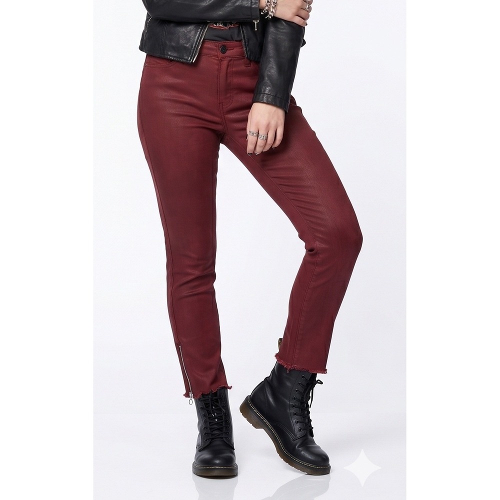 Paige Hoxton Ankle Peg Jeans 29 Red Heartthrob Luxe Coated Ring Zip Raw Hem USA